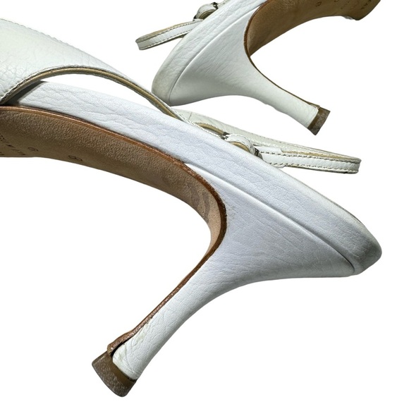 BRUNO MAGLI Vintage Handmade White Leather Slingback Heels w/Peep Toe - Size 9 - Picture 10 of 12